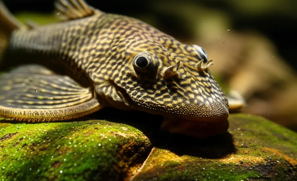 Peixe cascudo com sua armadura óssea nadando em águas límpidas