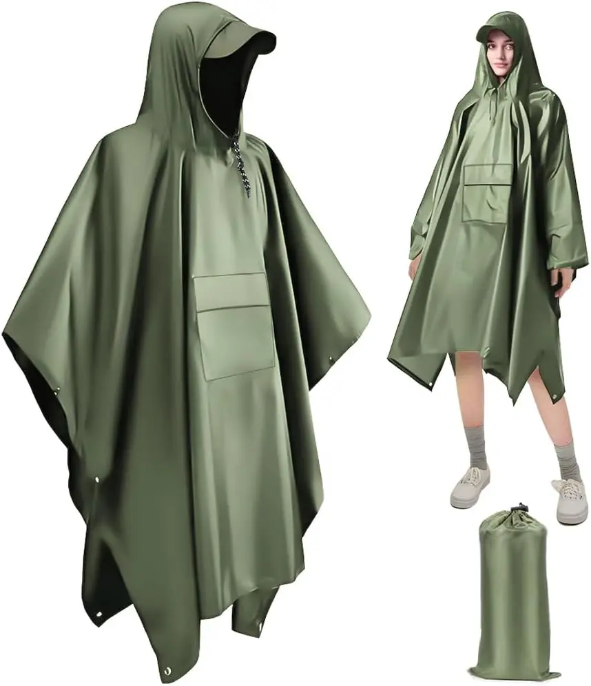 Capa de Chuva Multifuncional 3 Em 1 - Poncho Impermeável Adulto Camping (Verde)