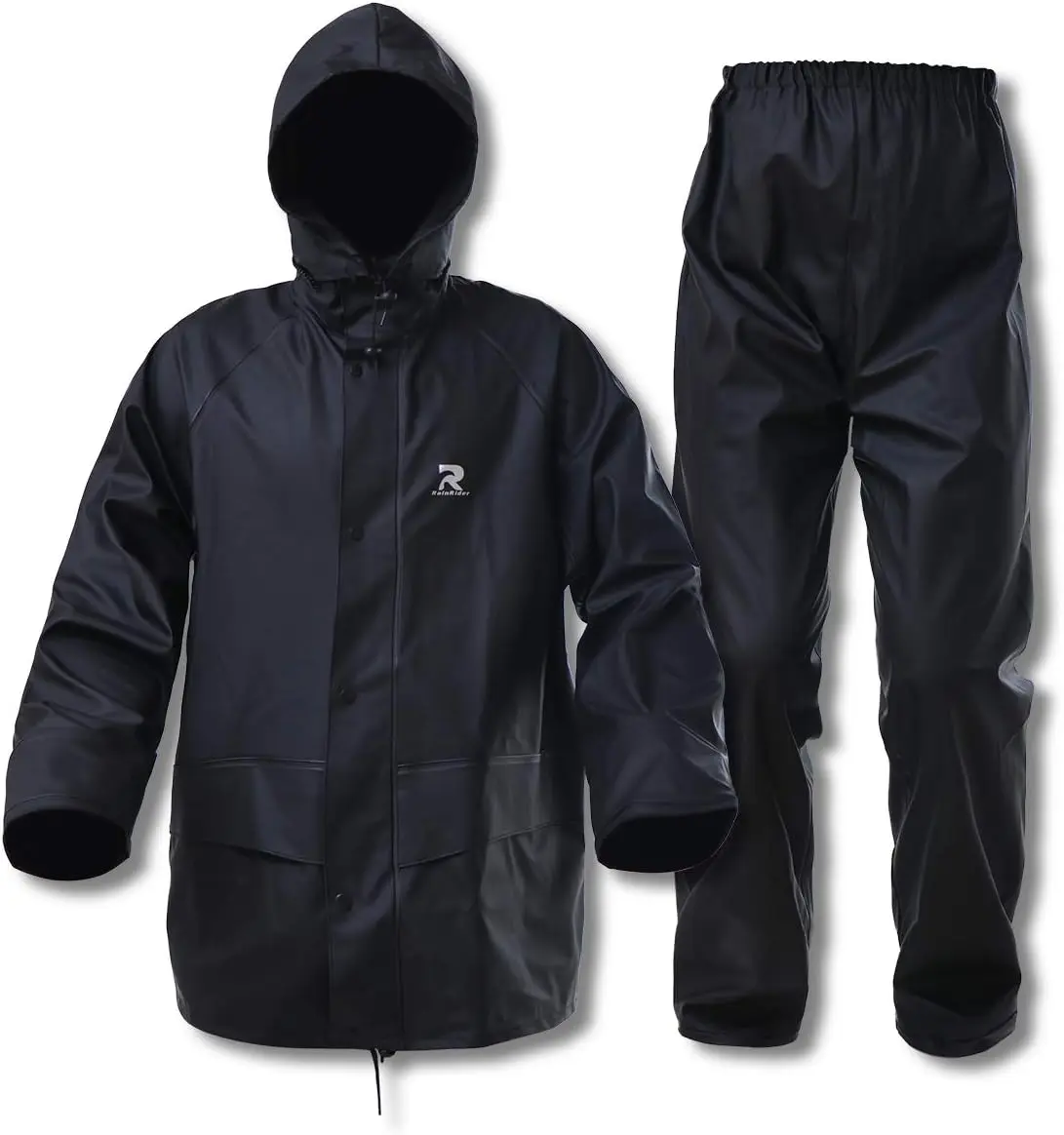 Capa de Chuva Impermeável Resistente - Jaqueta e Calça com Capuz Escondido