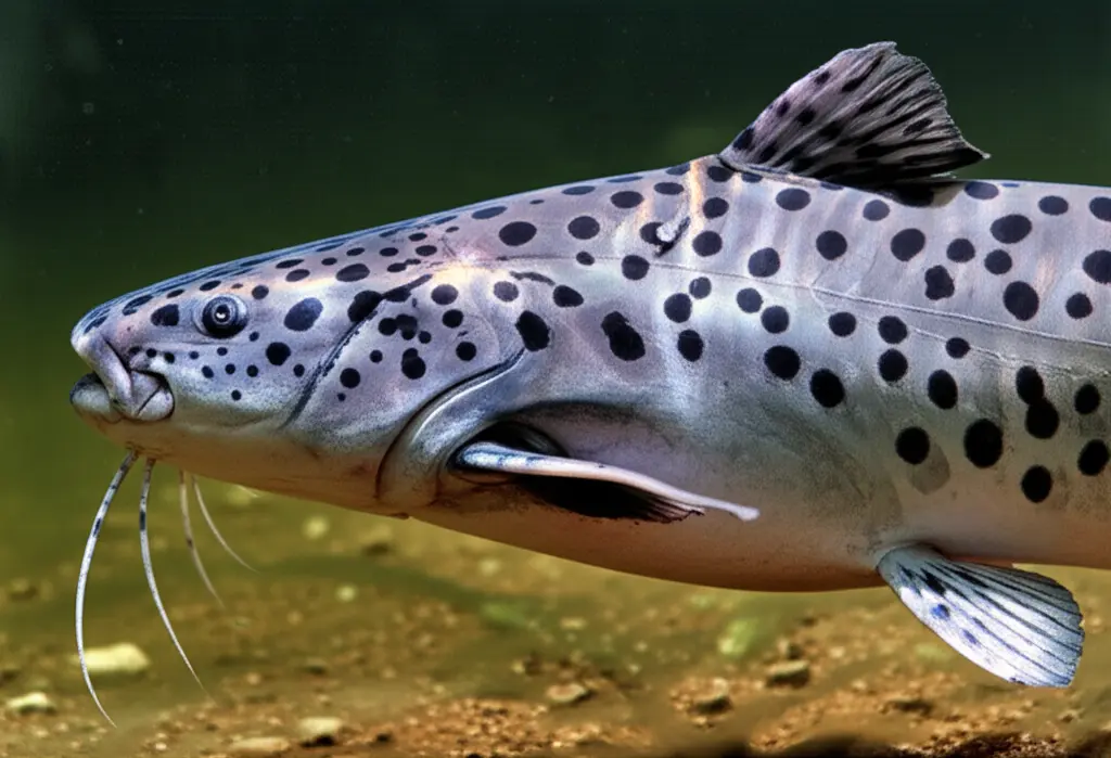 Detalhes das características físicas do peixe Pintado, com foco em seu padrão de pintas e formato alongado.