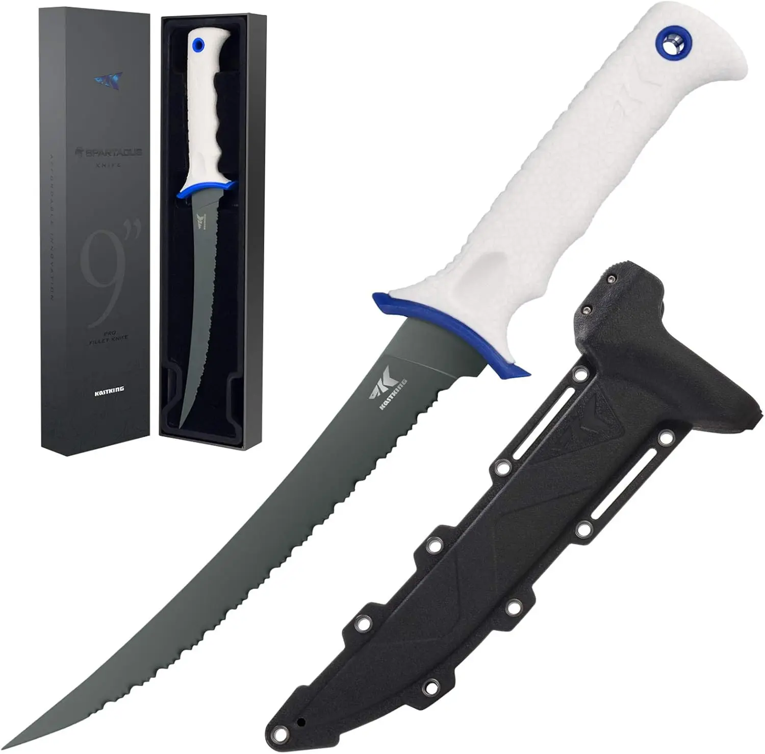 KastKing Faca De Filé Spartacus 9'' - Lâmina 8Cr14 para Pesca e Culinária