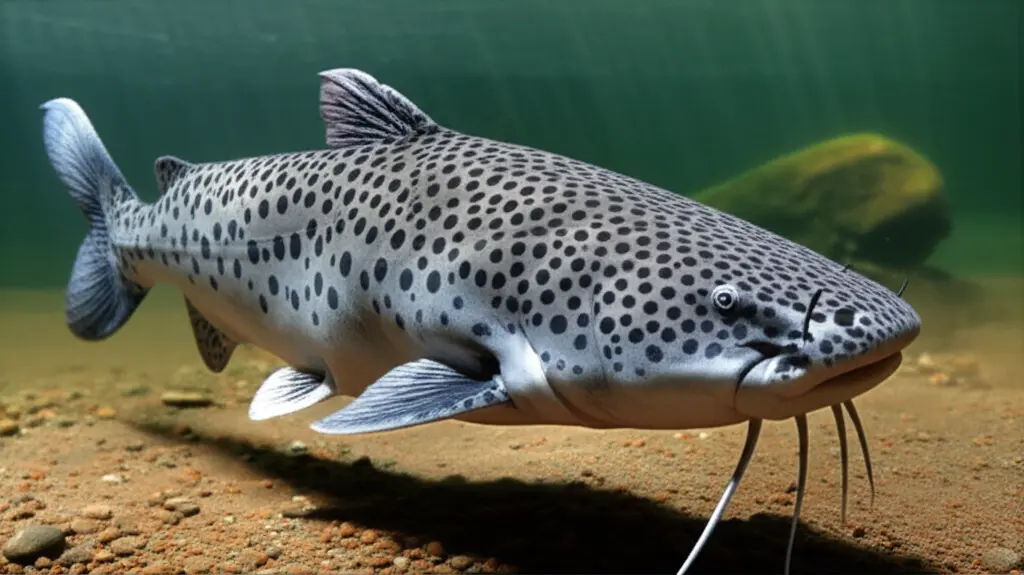 Peixe Pintado (Pseudoplatystoma corruscans) em seu ambiente natural, com suas características manchas pretas.